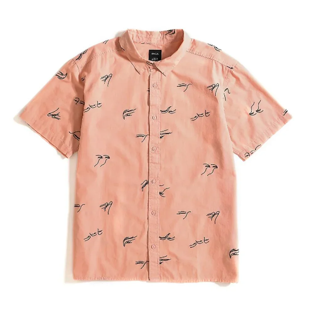 RVCA Men Short Sleeve Button Johanna Gestures Pink New With Tags - Picture 1 of 13